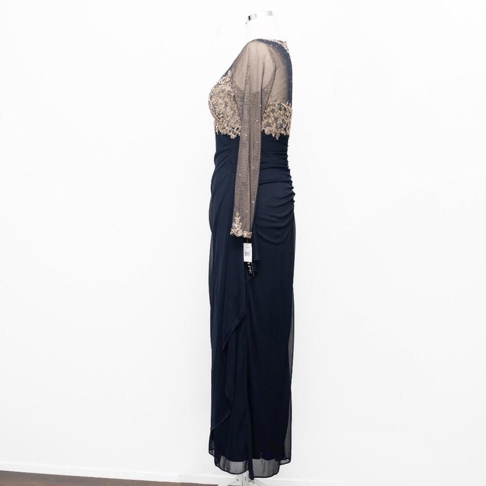 XSCAPE  Embellished Illusion-Bodice Ruched Gown Long Sleeve Modest sz 10P NWT - Picture 7 of 12